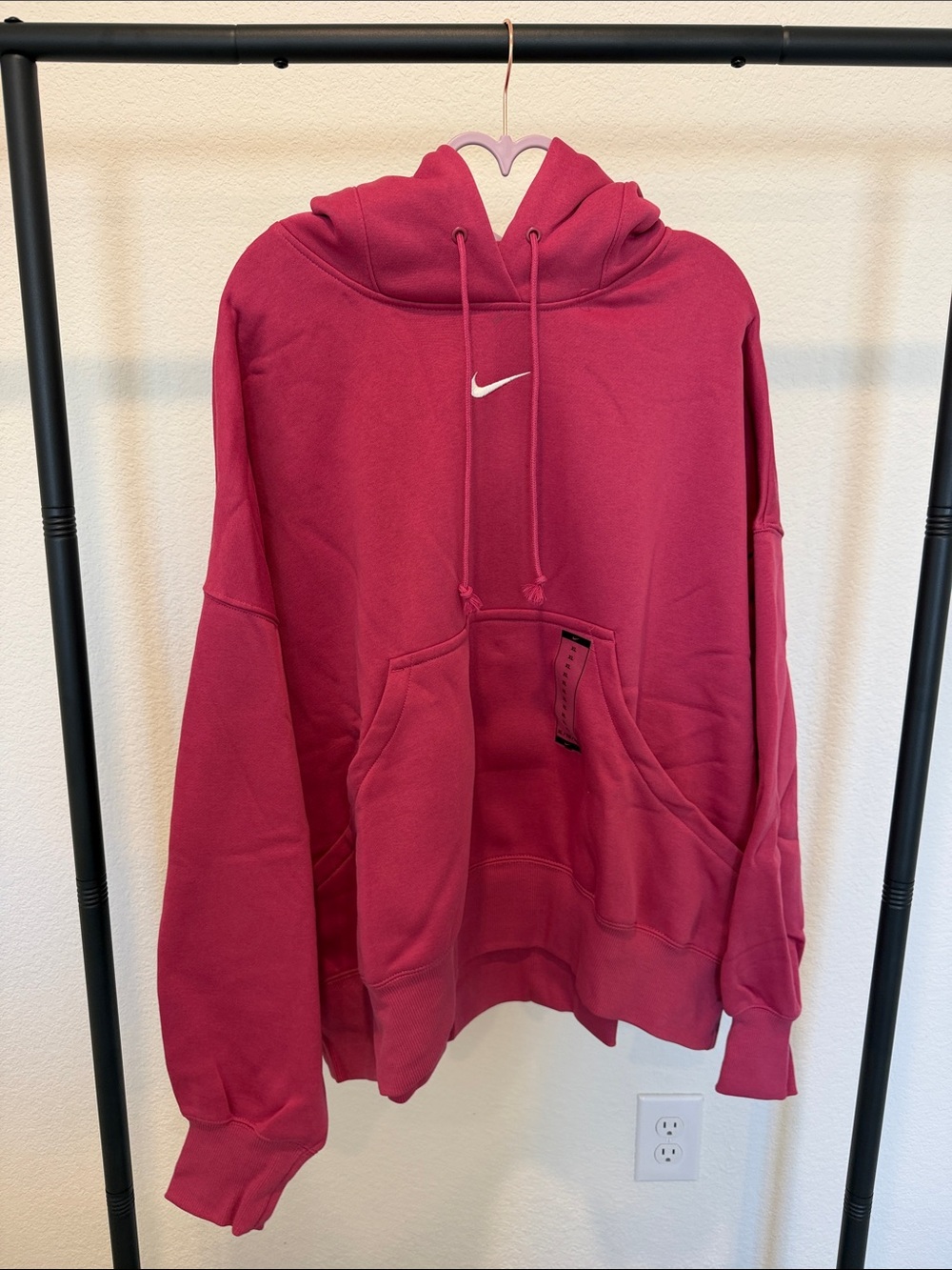 Nike Women's Berry Crewneck Pullover Hoodie with White Swoosh